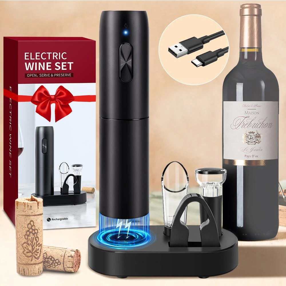 Electric Wine Bottle Opener Set With Aerator And Vacuum Stopper - Daily Casa Zen