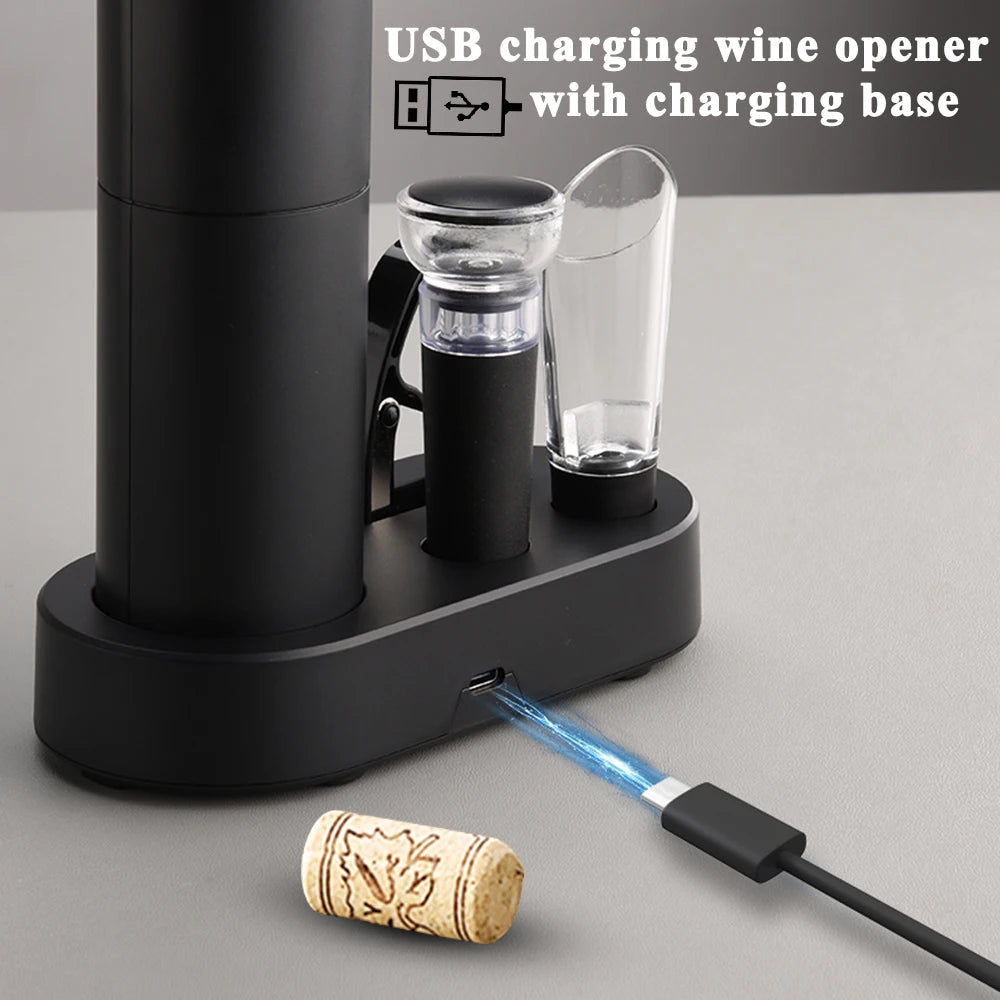 Electric Wine Bottle Opener Set With Aerator And Vacuum Stopper - Daily Casa Zen